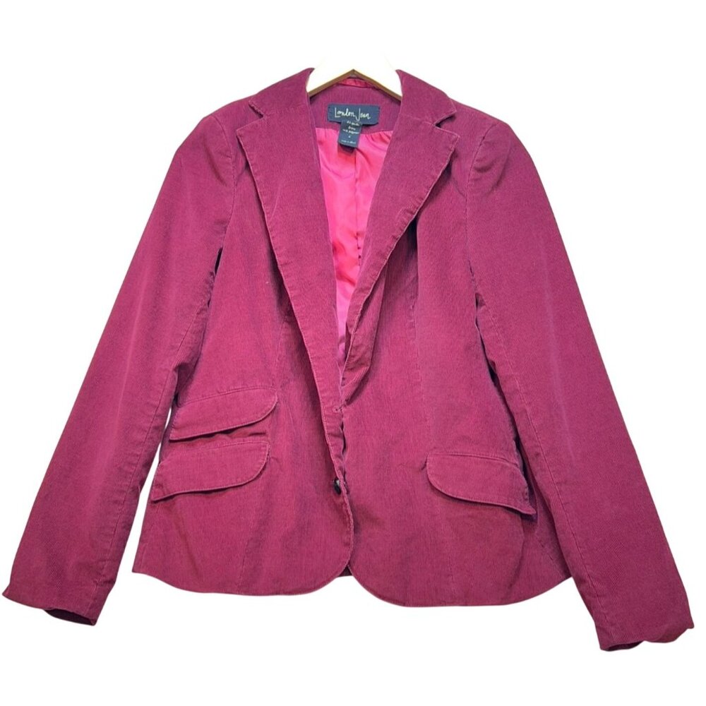 London Jean Women's Corduroy Stretch Blazer Jacket Long Sleeve Size 6 Maroon